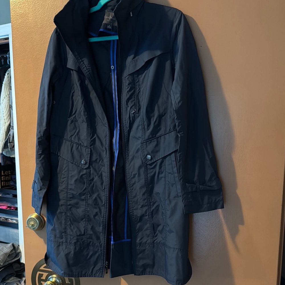 Navy packable Cole Haan Hooded Raincoat